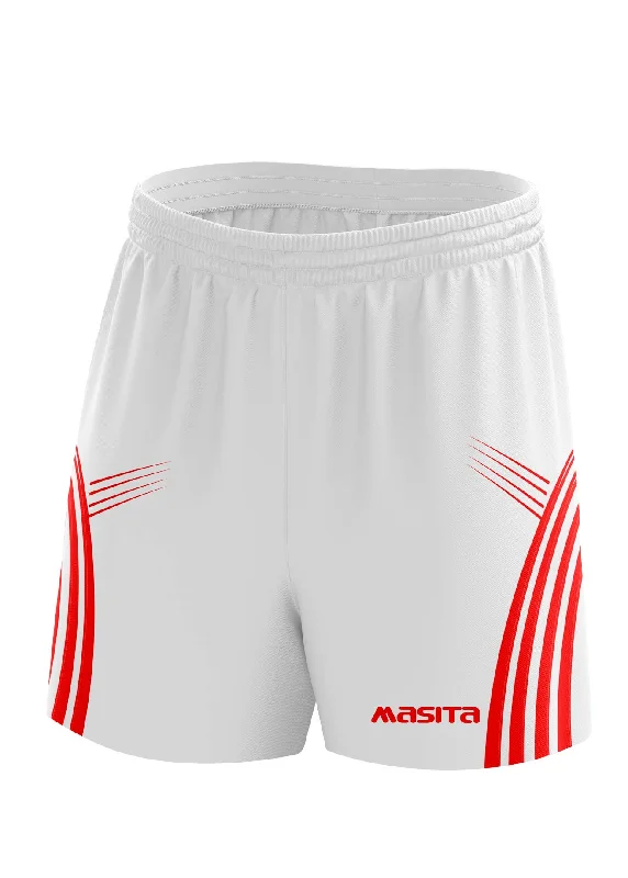 Casual Summer Shorts-Casey Gaelic Shorts White/Red Adult