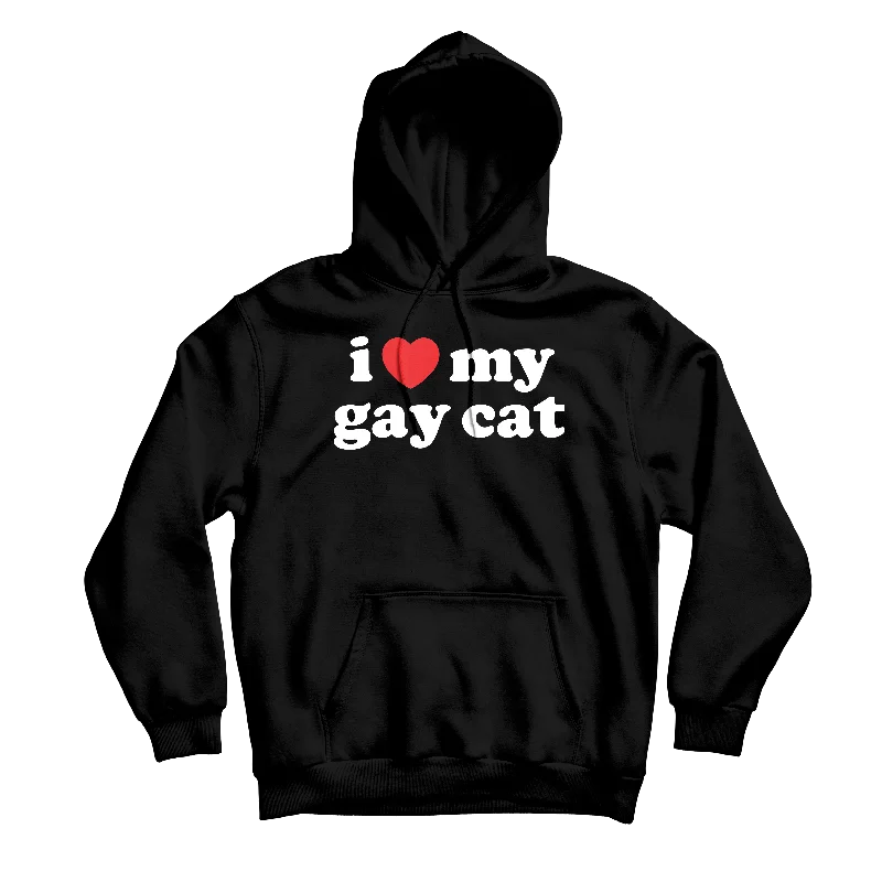 Distressed Look Hoodie-I Heart My Cat Black Hoodie