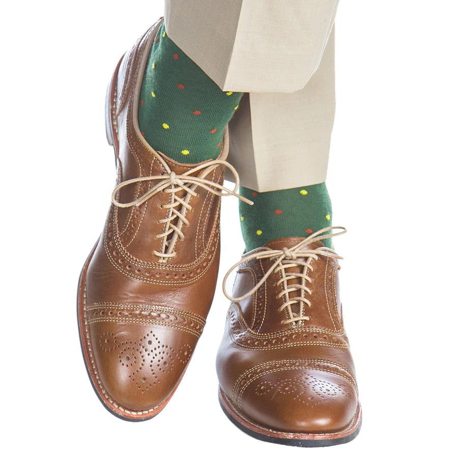 Cozy Fleece Socks-The Shirt Shop Socks - Mid-Calf - Green with Orange/Yellow Dots