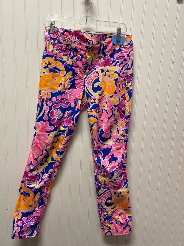 Stretchy Denim Trousers-Pants Designer By Lilly Pulitzer In Blue & Pink, Size: 2