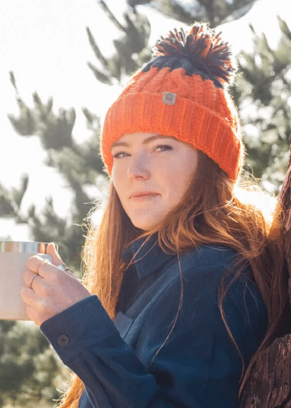 Stylish Newsboy Hat-Adventurer Pom Bobble Hat in Orange & Grey