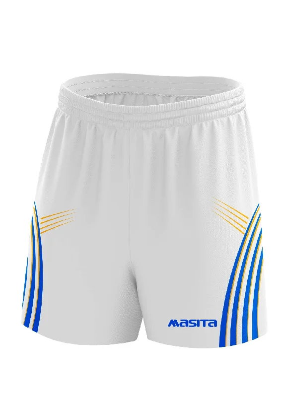 Athletic Style Shorts-Casey Gaelic Shorts White/Blue/Amber Adult