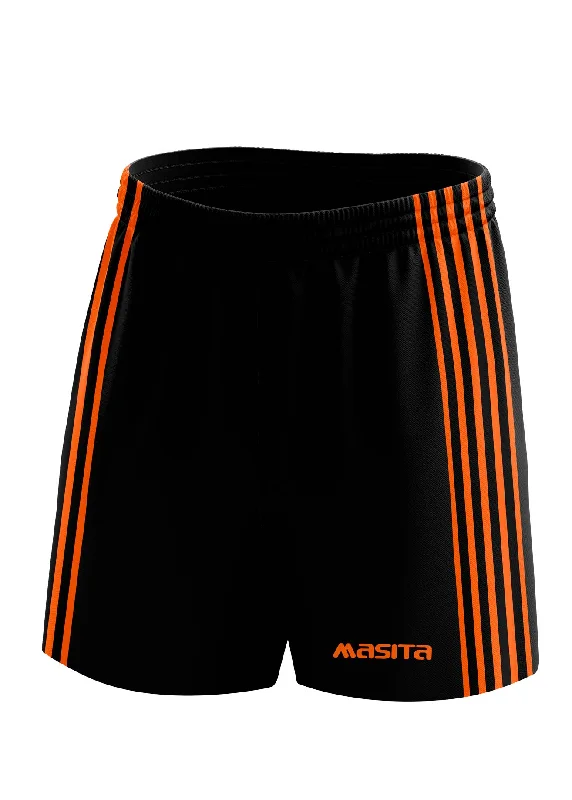 Trendy High-Waisted Shorts-Donard Gaelic Shorts Black/Orange Adult