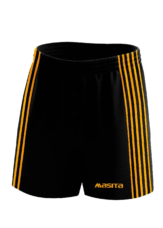 Bold Patterned Shorts-Donard Gaelic Shorts Black/Amber Adult