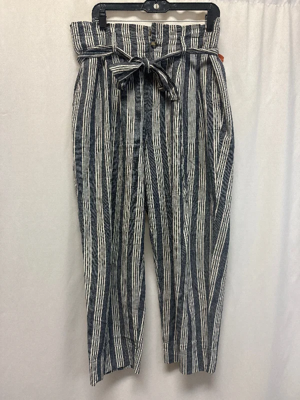 Trendy Wide-Leg Trousers-Pants Linen By Madewell In Blue & White, Size: 12