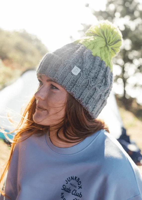 Cool Graphic Hat-Adventurer Pom Bobble Hat in Grey & Lime