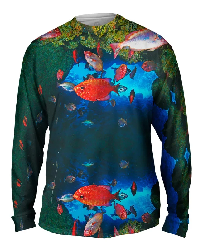 Trendy Oversized Long Sleeve Shirt-Cueva Del Tiburon Underwater