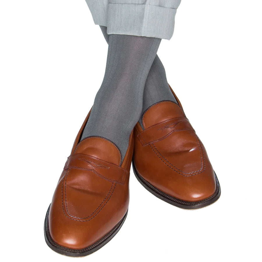 Stylish No-Show Socks-The Shirt Shop Socks - Gray Ribbed - Over the Calf