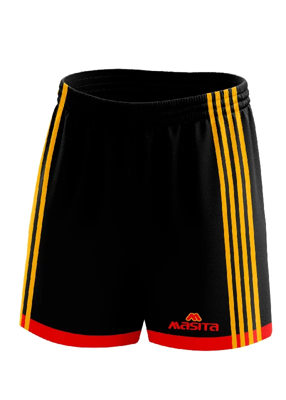 Premium Cotton Shorts-Solo Gaelic Shorts Black/Red/Amber Adult