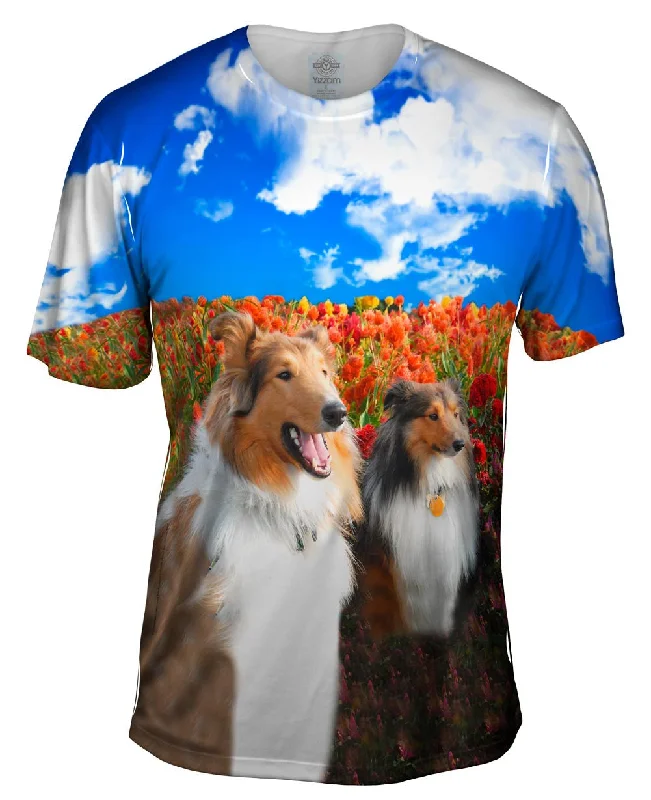 Soft Feel T-shirt-Shelties Among Tulips