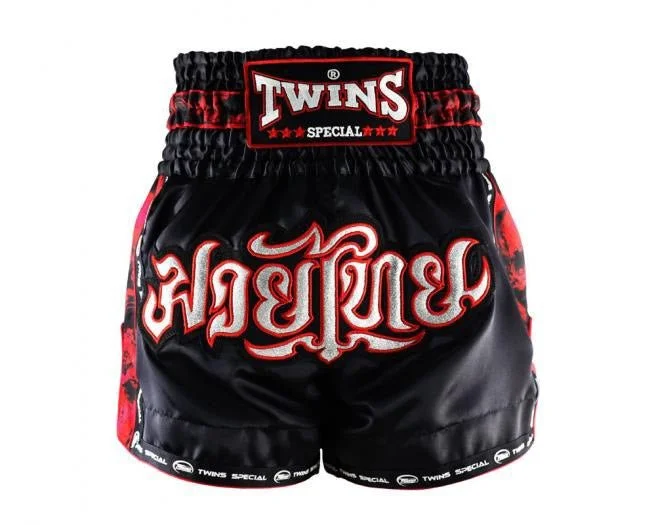 Casual Summer Shorts-Twins Muay Thai Shorts TBS-SKULL Red Black