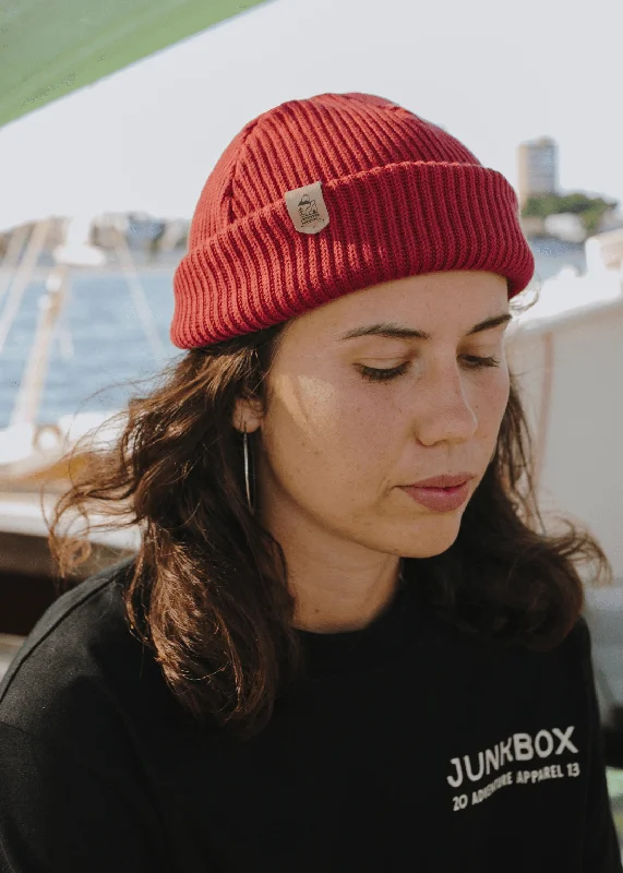 Relaxed Fit Cap-Fisherman Organic Beanie Hat in Earth Red