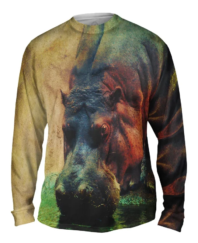 Classic V-neck Long Sleeve-Drinking Hippo