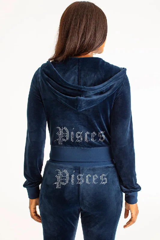 Sporty Hoodie-Pisces Big Bling Velour Hoodie