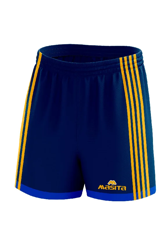 Printed Logo Shorts-Solo Gaelic Shorts Navy/Blue/Amber Adult