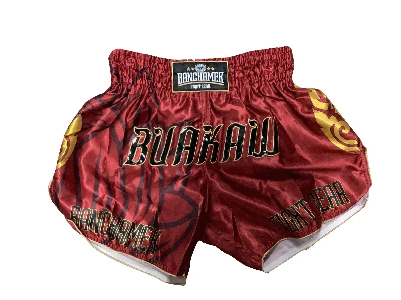 Comfortable Stretch Shorts-Buakaw Shorts BSH1 RED GOLD