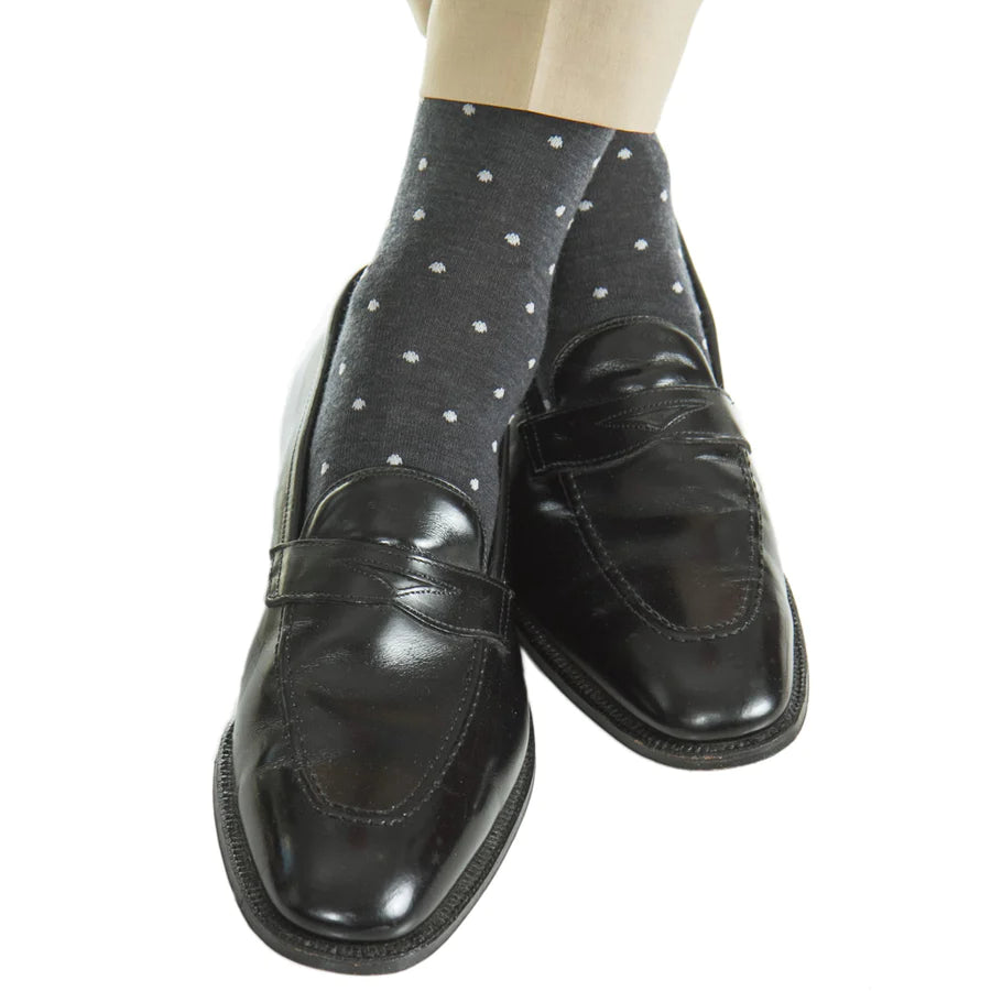 Fashionable Patterned Socks-The Shirt Shop Socks - Charcoal with Ash Dot - Mid Calf