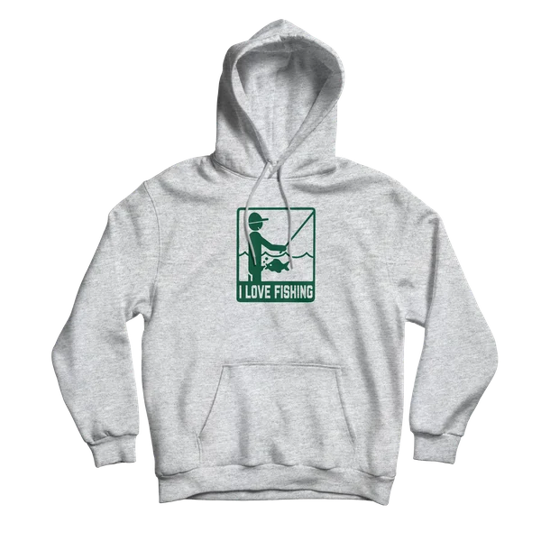 Fun Graphic Hoodie-I Heart Fishing Grey Hoodie