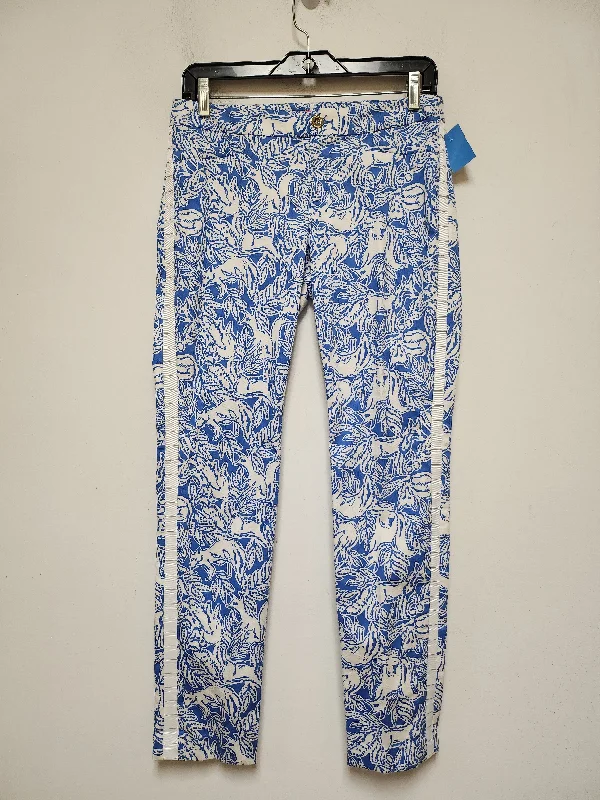 Comfortable Tapered Pants-Pants Designer By Lilly Pulitzer In Blue & White, Size: 4