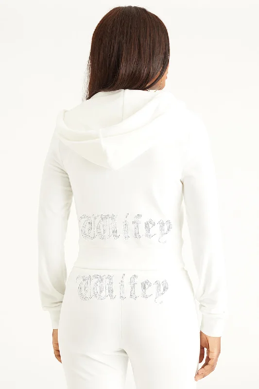 Vintage Hoodie-Wifey Big Bling Velour Hoodie