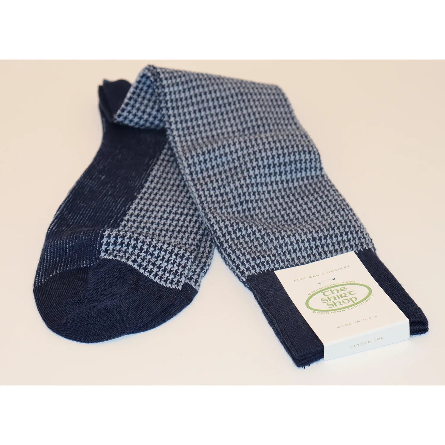 Soft Stretch Socks-The Shirt Shop Dress Socks - Navy/Sky Houndstooth