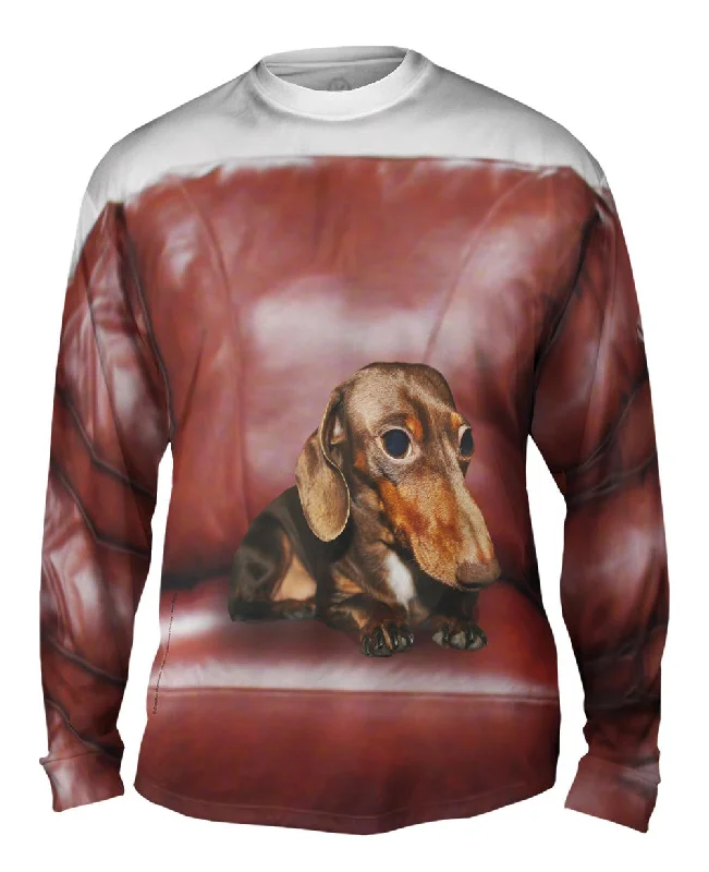 Relaxed Fit Long Sleeve Shirt-Dachshund Red Leather Couch