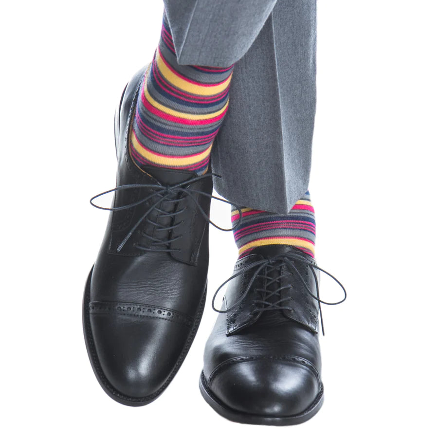 Comfortable Compression Socks-The Shirt Shop Socks - Charcoal/Magenta/Yellow/Gray Stripe