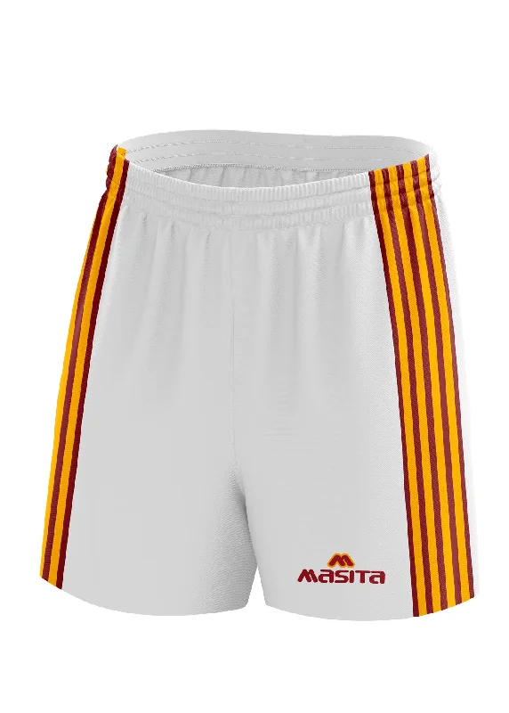 Stretchable Gym Shorts-Donard Gaelic Shorts White/Maroon/Amber Adult