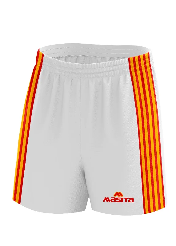 Eco-Friendly Shorts-Donard Gaelic Shorts White/Red/Amber Adult