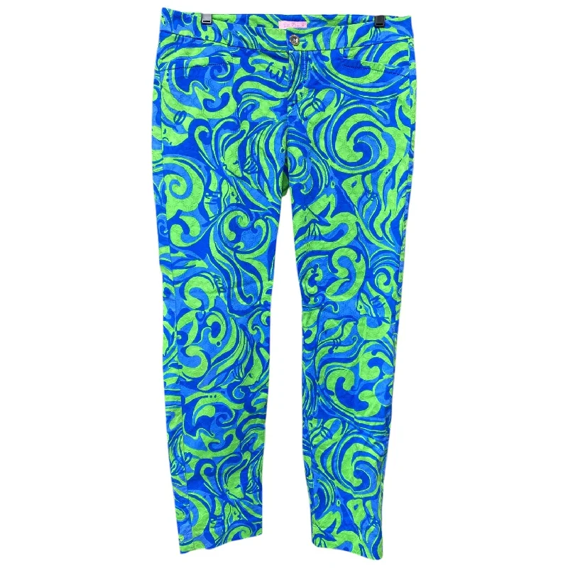 Fashionable Denim Trousers-Pants Designer By Lilly Pulitzer In Blue & Green, Size: 8