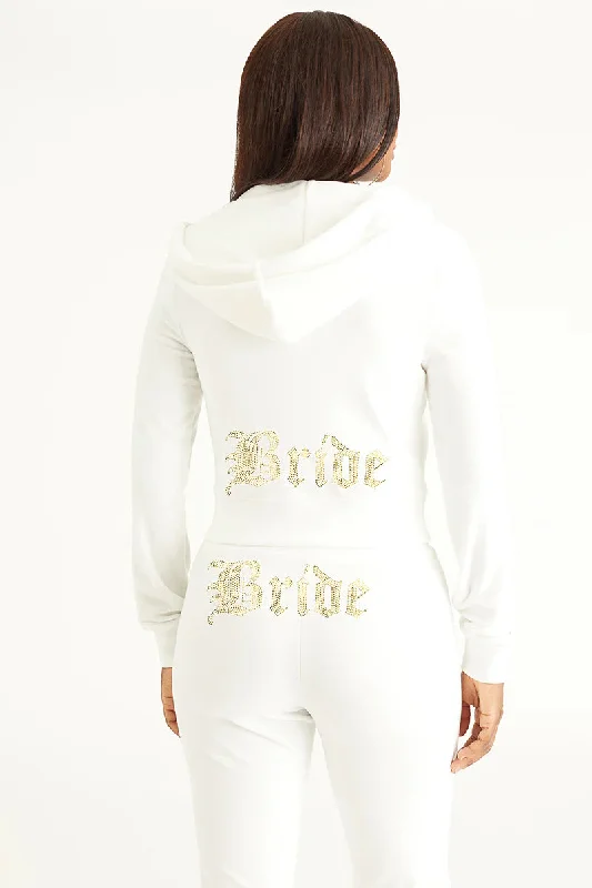 Trendy Hoodie Sweatshirt-Bride Big Bling Velour Hoodie