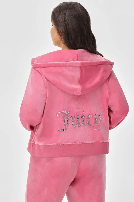 Comfortable Fleece Hoodie-Plus-Size Mixed Crystals Velour Hoodie