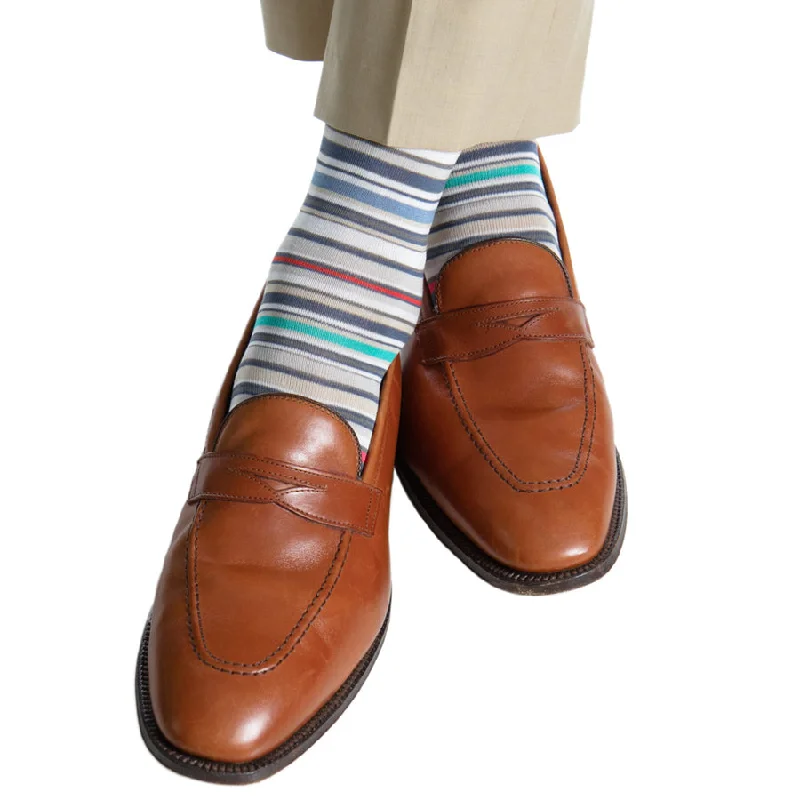 Soft Compression Socks-The Shirt Shop Socks - Steel Grey/Teal/Tan Stripe