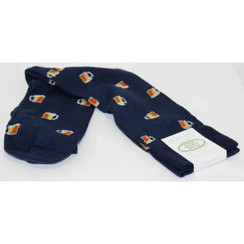 Sports Performance Socks-The Shirt Shop Navy w/Burnt Orange & Cream Beer Cotton Sock Linked Toe Mid-Calf