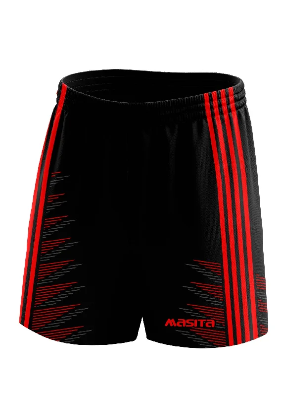 Quick-Dry Sports Shorts-Hydro Gaelic Shorts Black/Red Adult