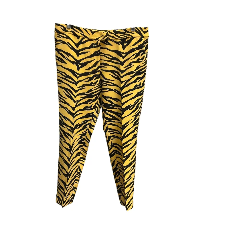 Soft Stretchy Leggings-Pants Luxury Designer By Moschino In Black & Yellow, Size:8