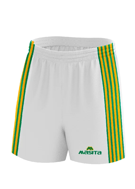 Soft Cotton Lounge Shorts-Donard Gaelic Shorts White/Green/Amber Adult