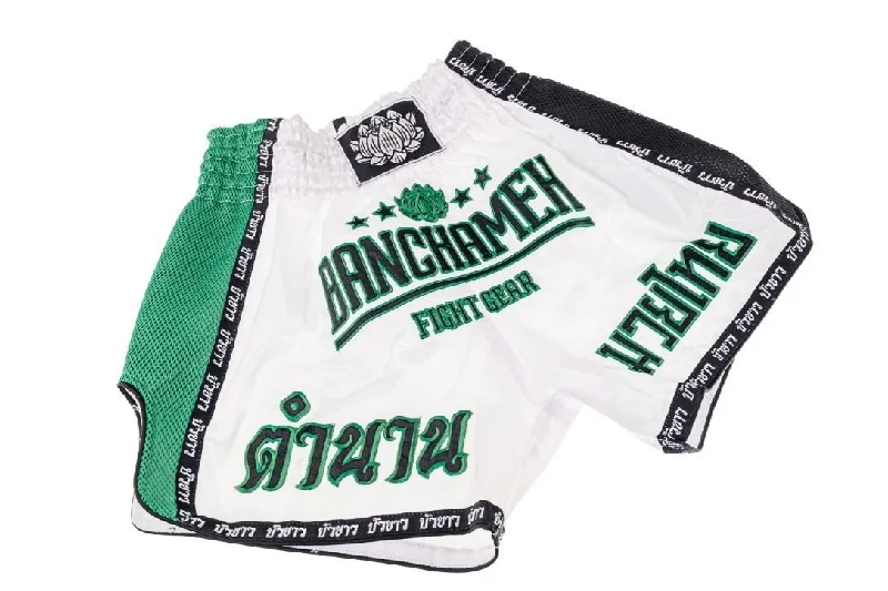 High-Waisted Denim Shorts-Buakaw Shorts BFG6-1 WHITE GREEN BLACK