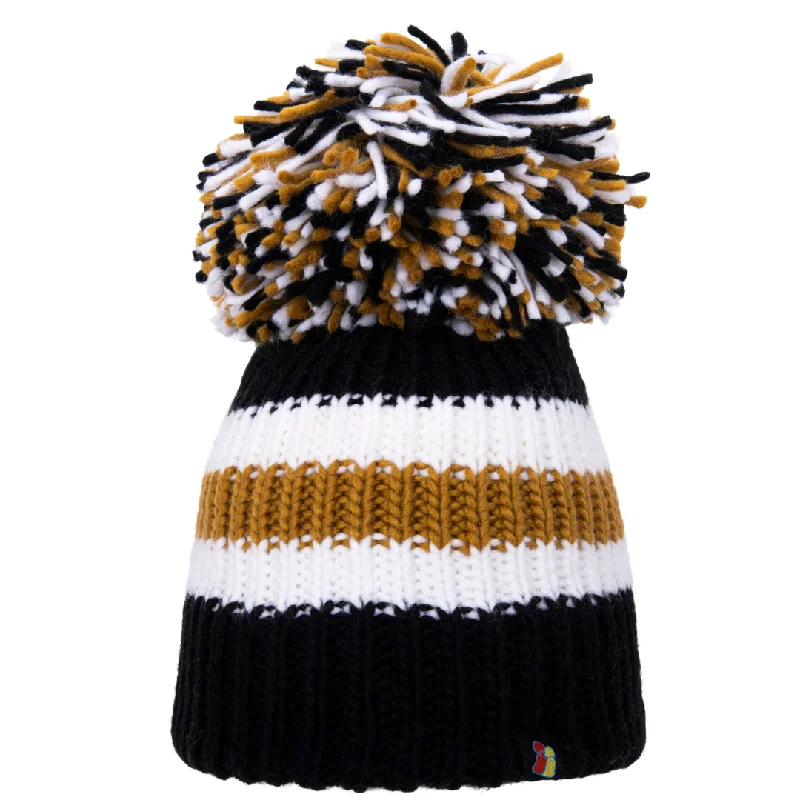 Comfortable Sun Hat-Black, Gold and White Big Bobble Hat