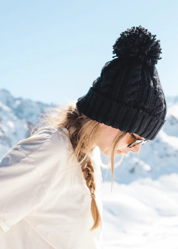 Custom Snapback Hat-Wanderer Pom Bobble Hat in Black