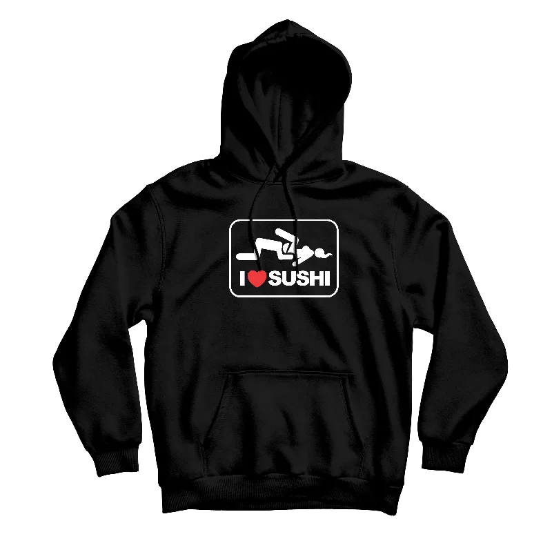 Relaxed Fit Zip Hoodie-I Heart Sushi Black Hoodie