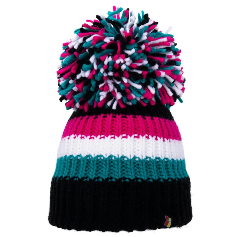 All-Season Hat-Black, Jade, White and Pink Big Bobble Hat