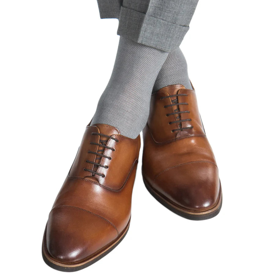 Comfortable Cotton Socks-The Shirt Shop Dress Sock - Steel Gray/Ash Nailhead (2 Lengths)