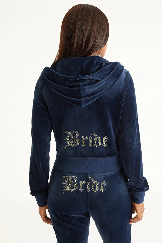 Stylish Hoodie Jacket-Bride Big Bling Velour Hoodie