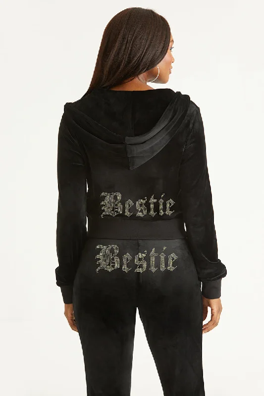 Lightweight Zip Hoodie-Bestie Big Bling Velour Hoodie