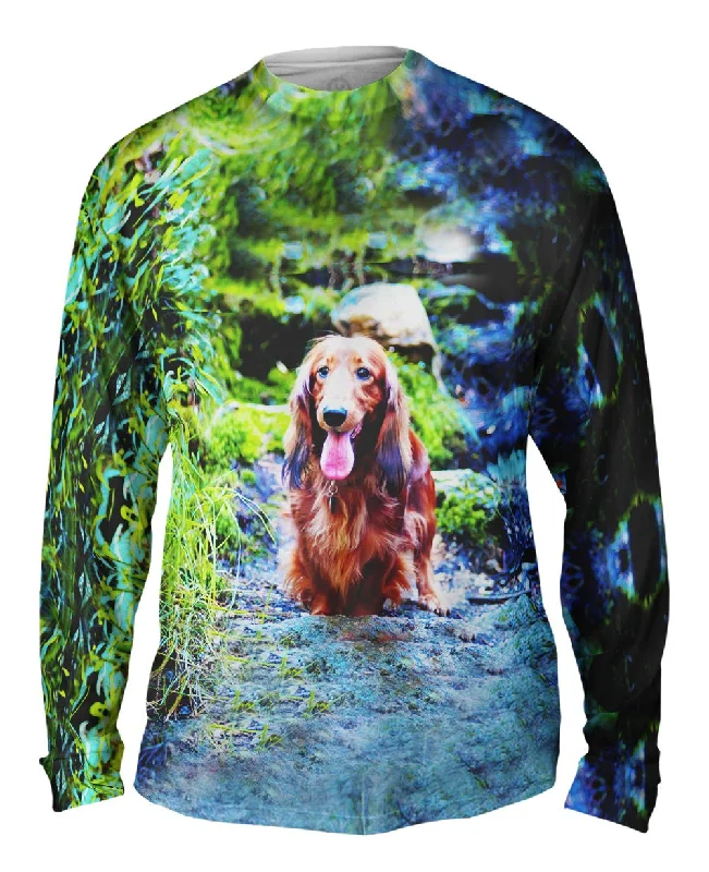 Custom Long Sleeve Tee-Dachshund In Forest