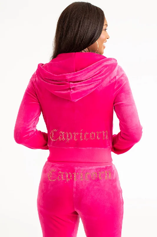 Trendy Hoodie Sweatshirt-Capricorn Big Bling Velour Hoodie