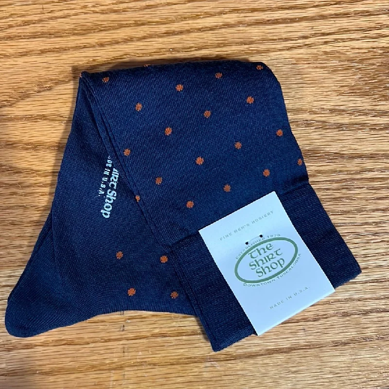 Custom Embroidered Socks-The Shirt Shop Dress Socks - Navy with Orange Dot