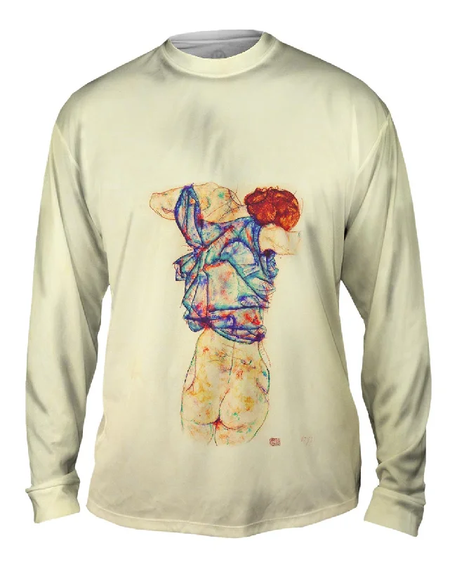 Casual Long Sleeve Pullover-Egon Schiele - "Woman Undressing" (1914)