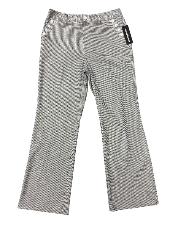 Stylish Slim Fit Pants-Pants Designer By Karl Lagerfeld In Grey & White, Size: 12